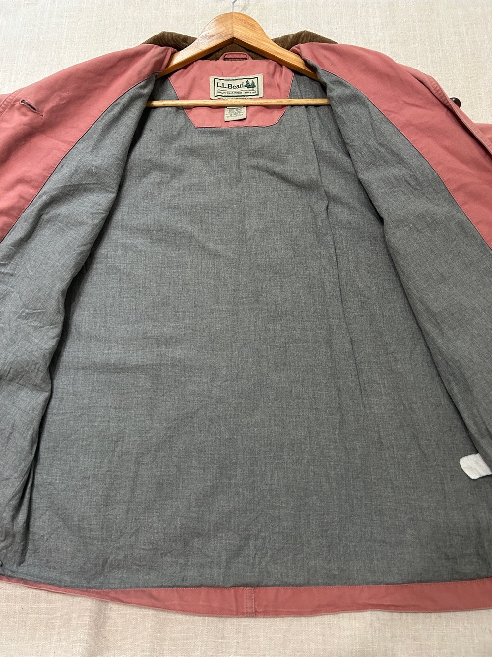LLBean Chore Jacket Pink Canvas Barn Utility Brown Corduroy Collar Womens Medium - Picture 14 of 16